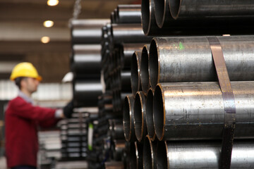 Fototapeta na wymiar Metal pipes. Steel industry background.