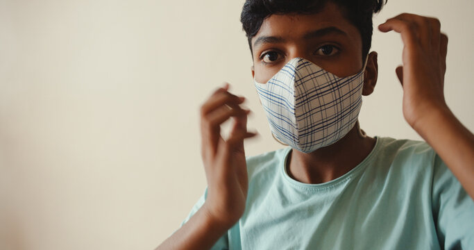 South Asian Boy From India In Face Mask In Shimla, Himachal Pradesh