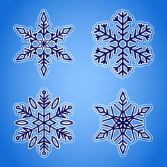 Various winter snowflakes vector set on a blue background for winter design. Vector.