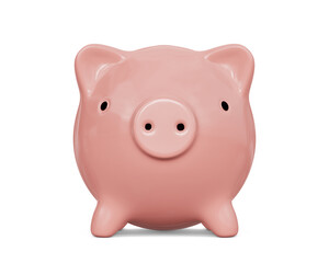 Pink piggy bank isolated on white background
