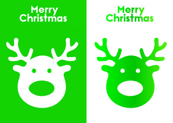 Christmas green and white greeting card with Reindeer head