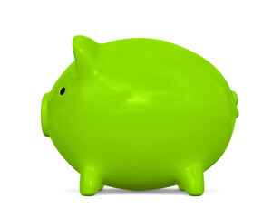 Green piggy bank isolated on white background