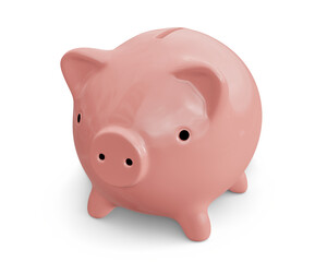 Pink piggy bank isolated on white background
