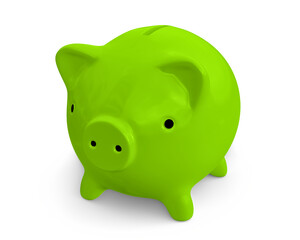 Green piggy bank isolated on white background