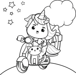 Christmas coloring book with cute unicorn