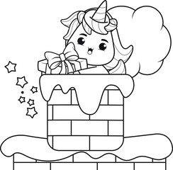 Christmas coloring book with cute unicorn