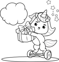 Christmas coloring book with cute unicorn