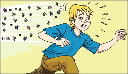 Boy run away from covid-19 coronavirus