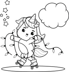 Christmas coloring book with cute unicorn