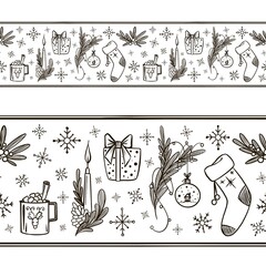 Seamless border with Christmas elements. Design elements.