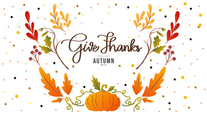 Giving thanks handwriting calligraphy with frame leaf autumn isolated on white background ,for content online or banner for your website and template , Flat Modern design , illustration Vector EPS 10 - obrazy, fototapety, plakaty