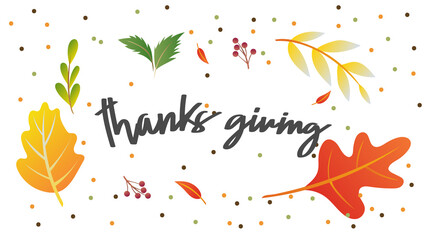 Fototapeta na wymiar happy thanksgiving handwriting calligraphy with leaf autumn isolated on white background ,for content online or banner for your website and template , Flat Modern design , illustration Vector EPS 10