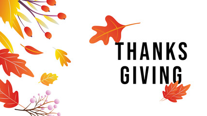 Thanks Giving with frame leaf autumn isolated on white background ,for content online or banner for your website and template , Flat Modern design , illustration Vector EPS 1