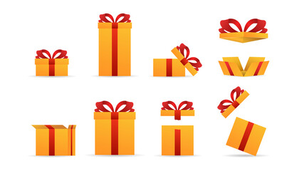 Set gift box with red ribbon  isolated on white background ,  Flat Modern design , Illustration Vector  EPS 10