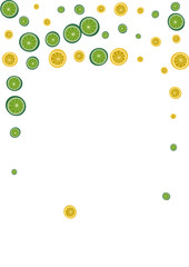 Bright Citrus Background White Vector. Fruit Half Pattern. Yellow Simple Lime. Green Graphic Set.