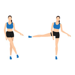 Woman doing Side leg raises exercise. Flat vector illustration isolated on white background
