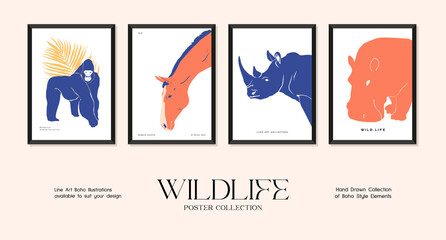 Fototapeta na wymiar Wildlife minimalistic print poster collection
