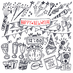 Happy New Year, doodle illustration