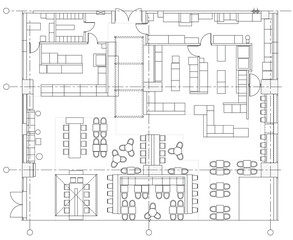 Architectural design small cafe top view plan  - 467331726