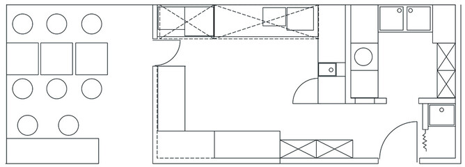Architectural small cafe top view plan Vector. - 467331905