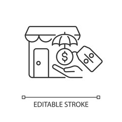 Small business insurance discounts linear icon. Small business compensation. Financial safety. Thin line customizable illustration. Contour symbol. Vector isolated outline drawing. Editable stroke
