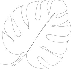 Monstera leaf one line drawing. Exotic plant hand-drawn vector illustration.