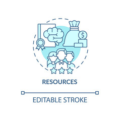Resources blue concept icon. Components for corporate production. Organizational components. Business model abstract idea thin line illustration. Vector isolated outline color drawing. Editable stroke