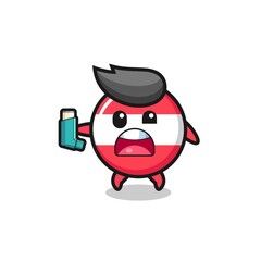 austria flag mascot having asthma while holding the inhaler