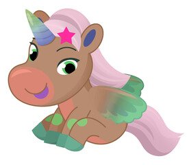 cartoon scene happy horse unicorn pony illustration