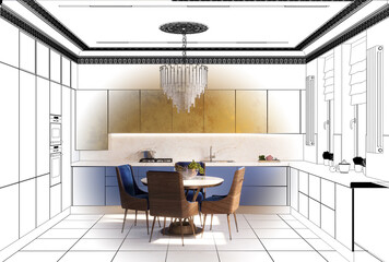 kitchen, interior visualization, 3D illustration, cg render