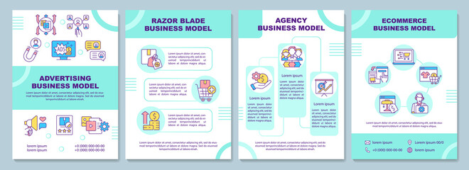 Advertising business model brochure template. Promoting service. Flyer, booklet, leaflet print, cover design with linear icons. Vector layouts for presentation, annual reports, advertisement pages