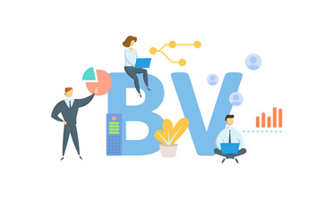 BV, Book Value. Concept with keyword, people and icons. Flat vector illustration. Isolated on white.