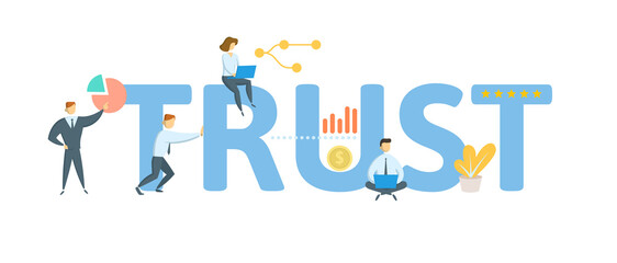 Trust. Concept with keyword, people and icons. Flat vector illustration. Isolated on white.