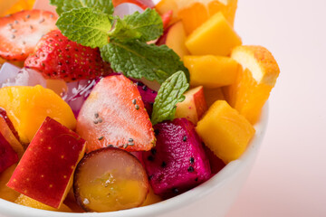 Fruit salad is a dish consisting of various kinds of fruit. fruit salad can be served as an appetizer, a side salad, or a dessert. 