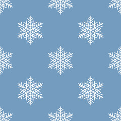 White snowflakes on blue background seamless pattern. Vector Christmas polka dot snowflakes pattern. Flat vector Illustration. Simple Christmas linear design for web and print