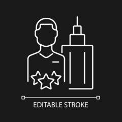 Chief executive officer white linear icon for dark theme. Company resources manager. Thin line customizable illustration. Isolated vector contour symbol for night mode. Editable stroke