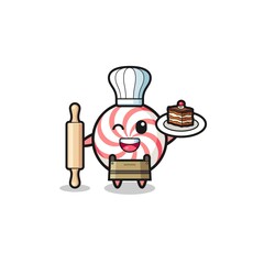 swirl lollipop as pastry chef mascot hold rolling pin
