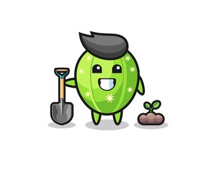 cute cactus cartoon is planting a tree seed