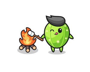 Obraz premium cactus character is burning marshmallow