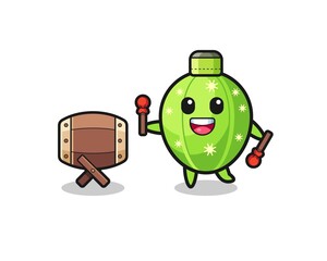 cactus muslim cartoon is beating the bedug