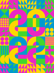 2022 colorful bright neon numbers and geometric elements for calendar or a New Year card