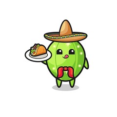 cactus Mexican chef mascot holding a taco