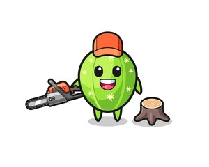 cactus lumberjack character holding a chainsaw