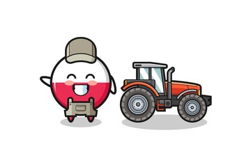 the poland flag farmer mascot standing beside a tractor