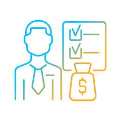 Financial planner gradient linear vector icon. Qualified investment professional. Building wealth expert. Thin line color symbol. Modern style pictogram. Vector isolated outline drawing