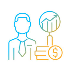Financial analyst gradient linear vector icon. Specialist undertaking analysis. Finance data examiner. Thin line color symbol. Modern style pictogram. Vector isolated outline drawing