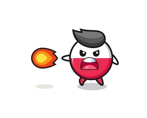 cute poland flag mascot is shooting fire power