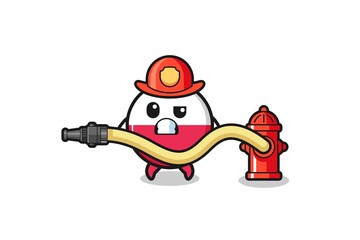 poland flag cartoon as firefighter mascot with water hose