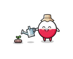 cute poland flag is watering plant seeds