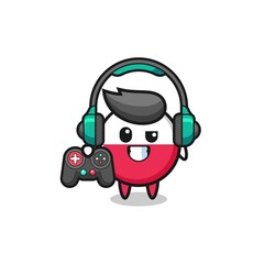 poland flag gamer mascot holding a game controller